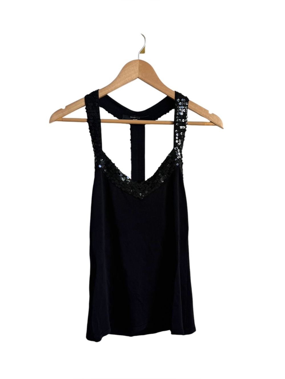 Vintage Nadine Black Sequin V Neck Sleeveless Blouse Top Y2K Size 2
